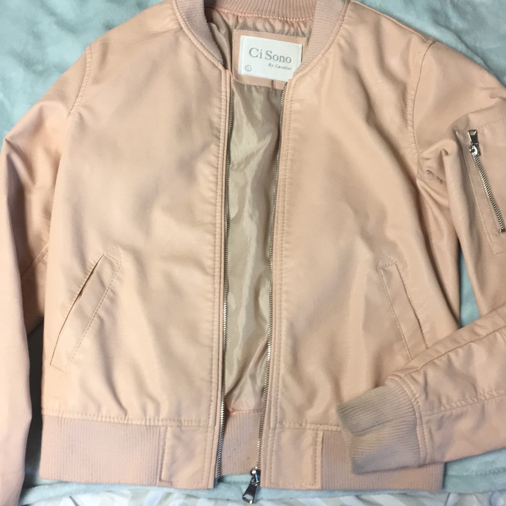 Super cute, faux leather rose pink jacket!
